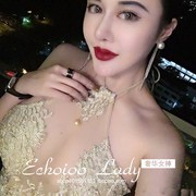 Sexy tạp dề đồ ngủ của phụ nữ cảm giác của vàng trong suốt lụa cực cám dỗ dành cho người lớn treo cổ set ren ancient tòa