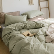 ins Nhật nhỏ gọn rắn rửa sạch bông denim khăn trải giường cotton Li 1,8 m bông bốn bộ ba phần tư - Bộ đồ giường bốn mảnh