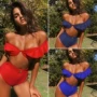 2018 speed bán đồ nổ bikini màu rắn xù quai áo tắm nữ cao eo áo tắm bằng thép mâm - Bikinis đồ tắm nữ