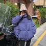 Mùa thu đông 2018 Hàn Quốc mới rộng rãi áo khoác cotton dài tay dày retro màu đứng cổ áo bánh mì cotton nữ áo phao trắng nữ