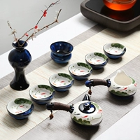 Kung Fu bộ trà đơn giản lò gốm thay đổi vẽ tay bìa bát bên ấm trà tách trà rửa trà hộp quà tặng biển - Trà sứ bộ ấm chén