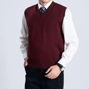 Áo vest nam cổ chữ V màu đơn sắc áo len mùa thu đông mới vest trung niên vest không tay