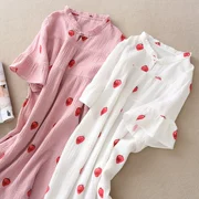 Kích thước lớn váy nút cotton nhăn sợi crepe đôi gạc váy ngủ cotton mỏng phần đồ ngủ phụ nữ mùa xuân và mùa hè cộng với phân bón - Đêm đầm