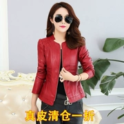 Da mùa xuân và mùa thu mới Haining da phụ nữ ngắn Hàn Quốc phiên bản của slim slimming jacket của phụ nữ cổ áo lớn kích thước áo khoác da