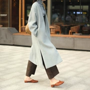 Mùa thu đông 2018 của phụ nữ Hàn Quốc màu rắn lỏng dài áo khoác cashmere hai mặt mới mà không có cổ áo len cardigan - Áo len lót đôi