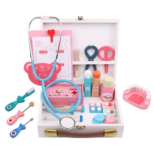 Trẻ em của bác sĩ đồ chơi thiết lập mô phỏng hộp đồ chơi công cụ đồ chơi khác bằng gỗ hộp thuốc kim y học hộp tiêm