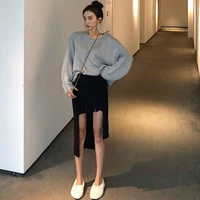 2018 mùa thu mới Hàn Quốc phiên bản của váy bất thường là mỏng đan váy cao eo váy gói màu rắn hip váy quần áo của phụ nữ chân váy chữ a dáng dài