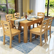 Bàn ăn và ghế gỗ nguyên khối kết hợp kiểu Trung Quốc một bàn sáu ghế kinh tế căn hộ nhà hàng nhỏ