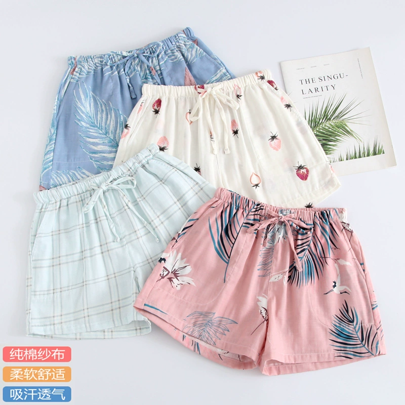 Mùa hè mềm mỏng cotton hai lớp gạc đồ ngủ nữ quần short chải bông cho quần nhà - Quần tây