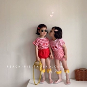{Peach-pie} Quần áo trẻ em Hàn Quốc 2019 Mùa hè dễ thương Cherry Boys Girls Girls Bread Set - Phù hợp với trẻ em