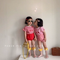 {Peach-pie} Quần áo trẻ em Hàn Quốc 2019 Mùa hè dễ thương Cherry Boys Girls Girls Bread Set - Phù hợp với trẻ em shop quan ao baby