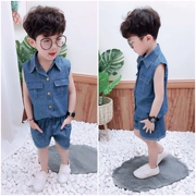 Bộ đồ bé trai mùa hè 2019 mới phiên bản Hàn Quốc thời trang trẻ em mặc quần short denim thời trang hai bộ quần áo thủy triều - Quần jean