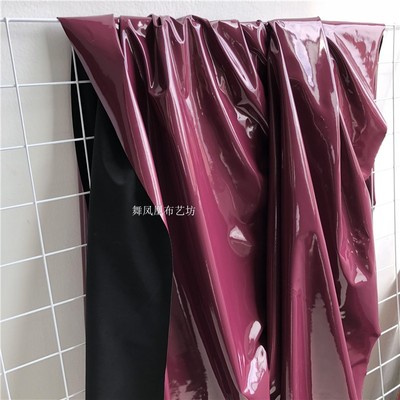 taobao agent Wine red jujube red purple red polar sliding mirror leather high elastic knitted leather cloth-two-sided play PU fabric