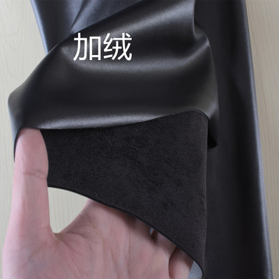 taobao agent Autumn and winter black thickened plus velvet artificial leather icing leather cloth PU leather four -sided elastic fabric bottom pants fabric