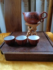 Чайный набор 80 90年代宜兴紫砂杯 红泥 茶海陶然白釉开片