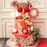 Украшение для выпечки торта, поздравление с днем ​​рождения тестю и свекрови, персиковые мягкие керамические украшения из смолы, эмали, силиконовые формы в китайском стиле