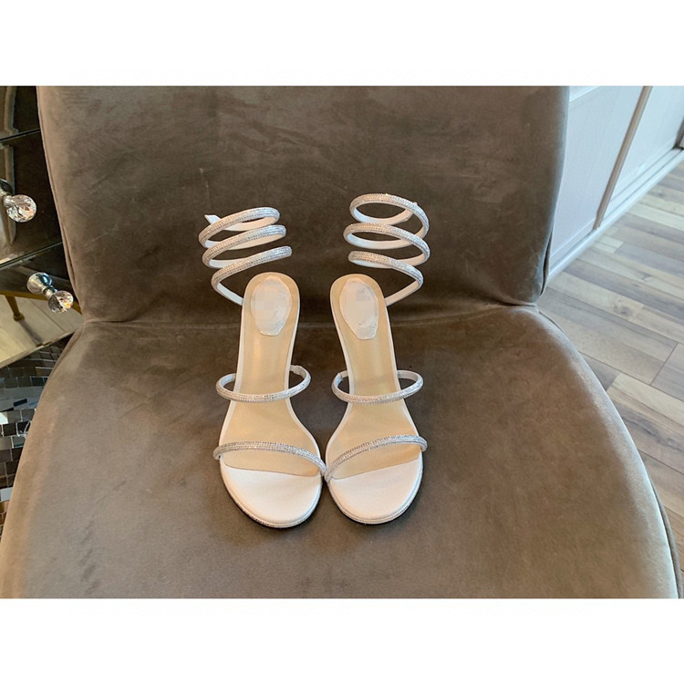 White2021 summer RC Serpentine  rhinestone high-heeled Sandals fairy Versatile Rome ma'am Barefoot Fine heel Women's Shoes