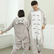 Mùa thu và mùa đông Hàn Quốc màu xám trắng phim hoạt hình dễ thương totoro flannel trùm đầu một kích thước lớn nhà vệ sinh đồ ngủ nhà trai và gái