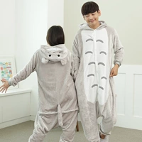 Mùa thu và mùa đông Hàn Quốc màu xám trắng phim hoạt hình dễ thương totoro flannel trùm đầu một kích thước lớn nhà vệ sinh đồ ngủ nhà trai và gái đồ lót basic