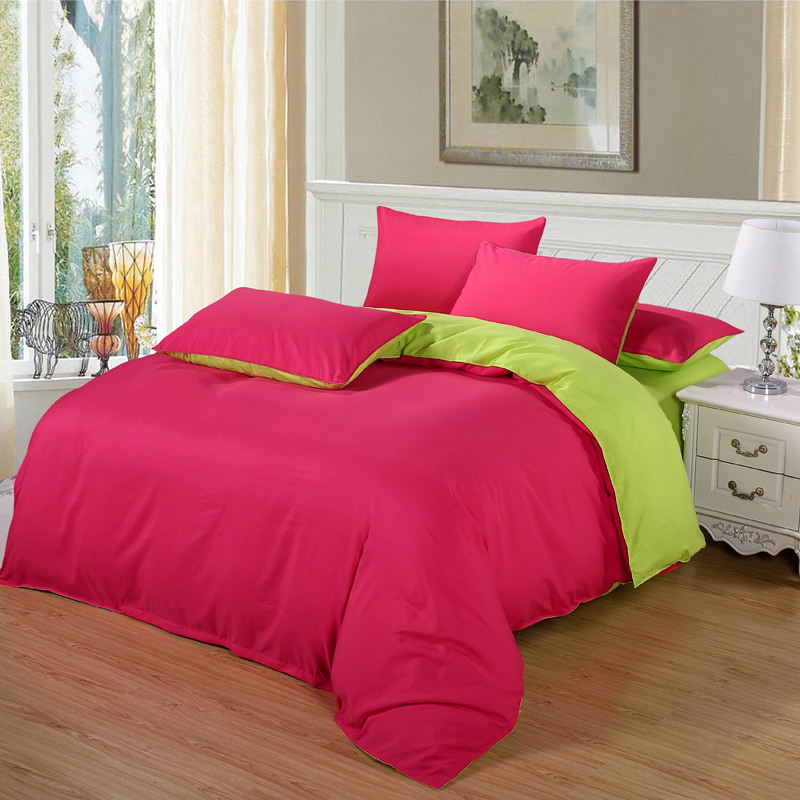 Brick Red GreenCottonBedsheetssetquiltcoverpillowcasebedding4sets