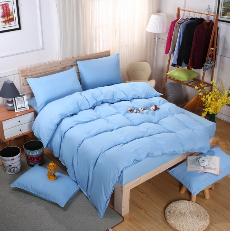 Sky BlueCottonBedsheetssetquiltcoverpillowcasebedding4sets