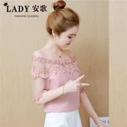 Chiffon Leaky Clavicle Top Off Shoulder Shoulder Short Tay Nữ Mùa Hè 2018 Mới Siêu Tiên Ren Ren Đại Dương Áo nhỏ Tính Khí