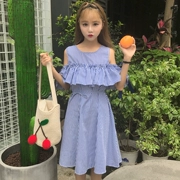 Mùa hè mới của Hàn Quốc phiên bản của lỏng quây sọc xù đầm cung đoạn dài ngắn tay giản dị váy nữ