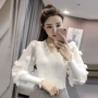 Mùa thu 2018 phiên bản Hàn Quốc của áo len dài tay cổ chữ V mới cho nữ khí chất giản dị Áo sơ mi mỏng mỏng áo len đôi
