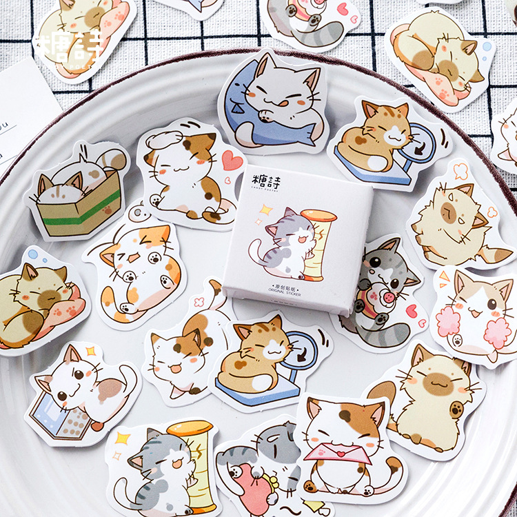 Do My Meow 45 Indo my Meow little cat Hand account diary Stickers Cartoon lovely decorate album diy Stickers seal box-packed stick