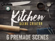P296 # bộ đồ ăn cảnh nhà bếp phục vụ kết hợp đồ dùng nhà bếp hiển thị nguyên mẫu lớp PSD + vật liệu miễn phí PNG - Phòng bếp