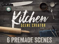 P296 # bộ đồ ăn cảnh nhà bếp phục vụ kết hợp đồ dùng nhà bếp hiển thị nguyên mẫu lớp PSD + vật liệu miễn phí PNG - Phòng bếp kệ để dao thớt