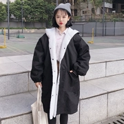2018 mùa thu đông mới phiên bản Hàn Quốc của phần dài hai bên mặc áo khoác dày, áo khoác dài tay rộng nhỏ có mũ trùm đầu nữ
