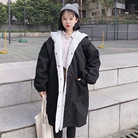 2018 mùa thu đông mới phiên bản Hàn Quốc của phần dài hai bên mặc áo khoác dày, áo khoác dài tay rộng nhỏ có mũ trùm đầu nữ áo khoác bomber nữ