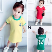 Cô gái ngắn tay váy mùa hè phong cách mới bé gái váy 2 trẻ em 2018 World Cup T-Shirt 1-3 tuổi 4