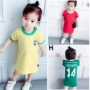 Cô gái ngắn tay váy mùa hè phong cách mới bé gái váy 2 trẻ em 2018 World Cup T-Shirt 1-3 tuổi 4 váy bé gái