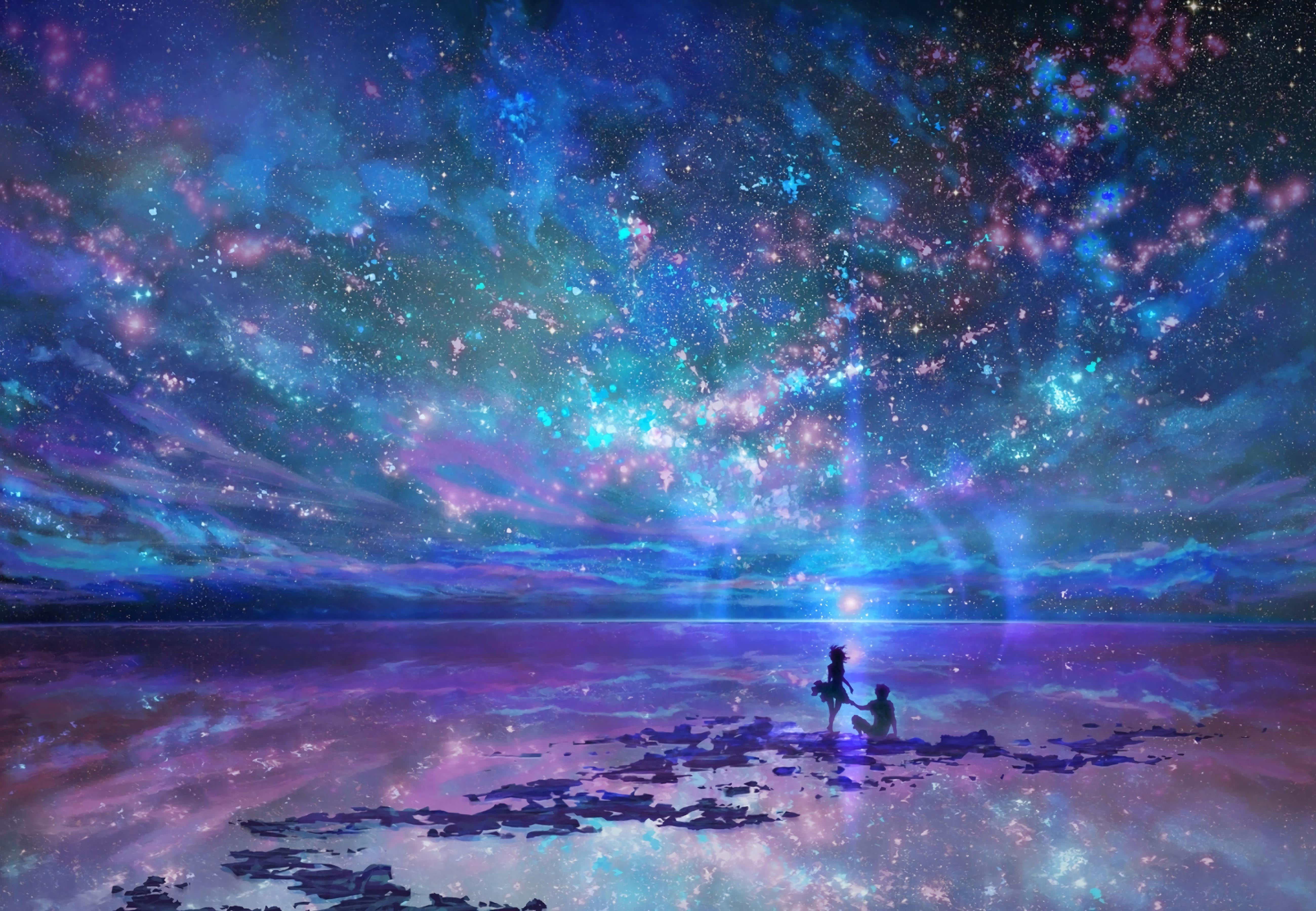 Картинки ночь добра. Космический пейзаж. Космос арты. Фантастическое ночное небо. Волшебное ночное небо.