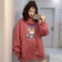 Mùa xuân và mùa thu Phiên bản Hàn Quốc của phong cách Harajuku bf lỏng hoang dã in mũ trùm đầu cộng với áo len nhung hoạt hình áo len nữ sinh thoi trang nu