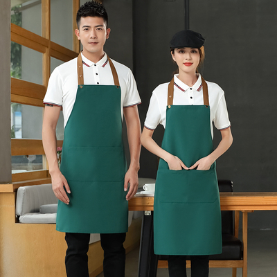 黑色帆布防水围裙简约定制logo印字餐饮奶茶店服务员工作围腰男女