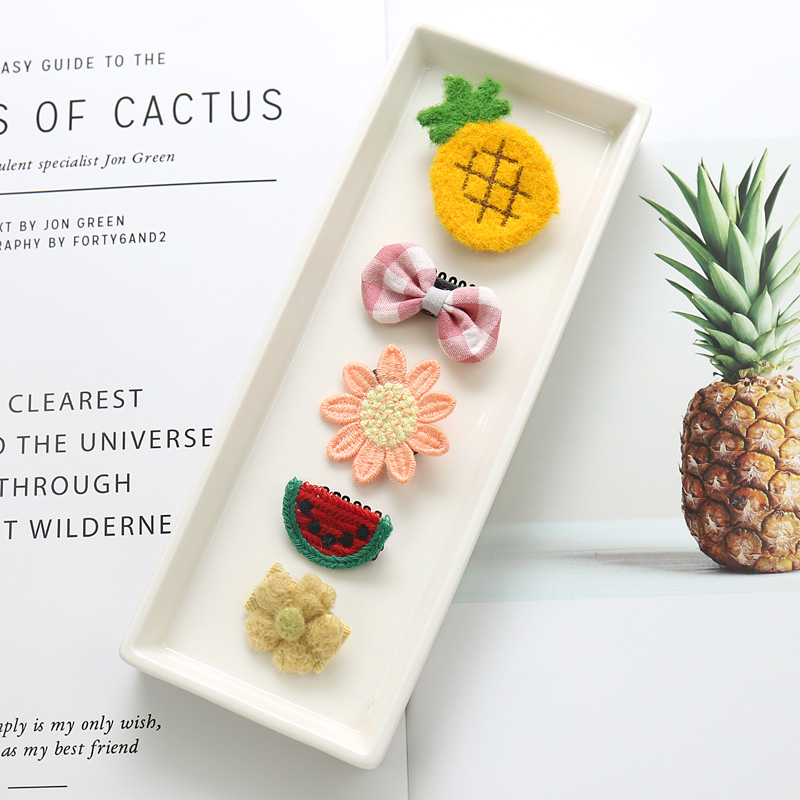 1 ᦇ Plush Pineapple ᦇ Hairpinbaby Hairpin trumpet Hair clip lovely Little bow Mini baby Hairpin No hair injury Headwear princess Fetal hair