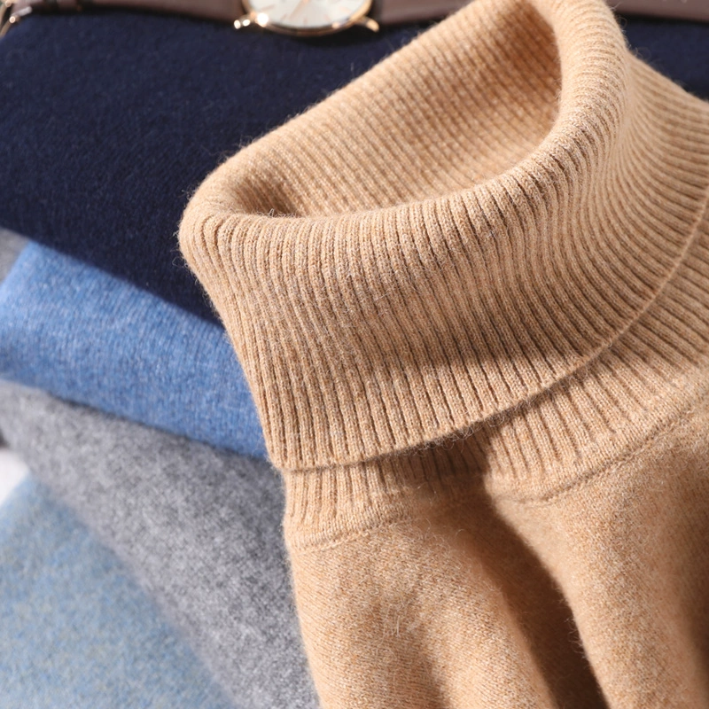 Mùa thu và mùa đông cashmere nam áo len cao cổ màu rắn kéo áo cơ sở ấm áp và áo len lỏng lẻo - Áo len Cashmere