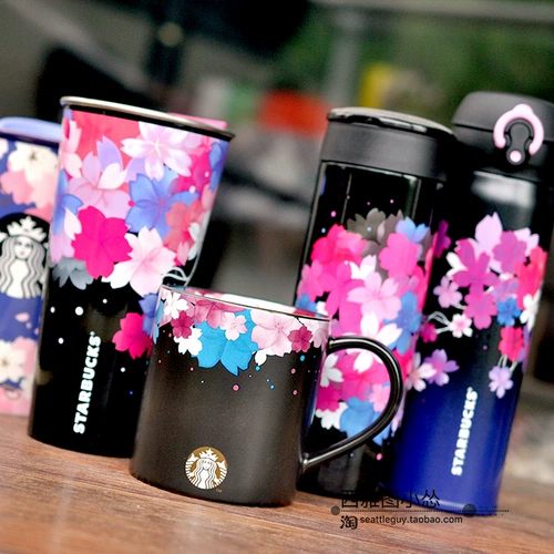 Кубка Starbucks 2019 Sakura 12oz Mist Golden Mark Cup Black Letal Night Cherry Coffee Cup Cup Cup