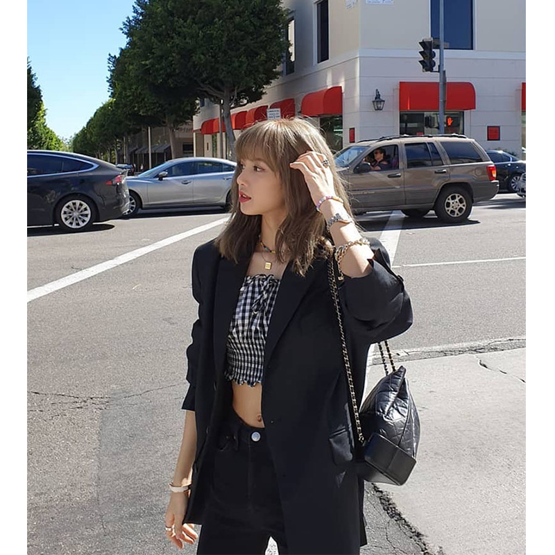 Lisa同款上衣女韩版宽松复古甜酷风廓形设计感黑色西装外套ins潮
