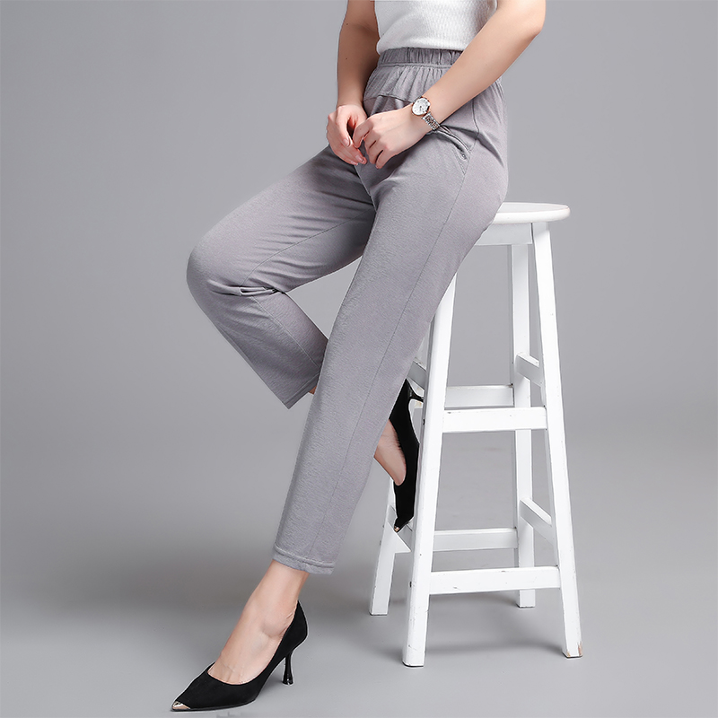 Dark Grey [Summer Style]Middle aged and elderly Women's trousers Autumn and winter Elastic waist High waist Plush thickening easy Wear out keep warm trousers old age mom trousers