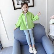 Zhongda trẻ em áo sơ mi màu xanh lá cây lỏng lẻo 2019 quần áo mùa thu mới bé trai và bé gái giản dị áo cardigan áo thủy triều - Áo sơ mi