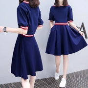2018 phiên bản Hàn Quốc mới của nữ sinh viên sọc lỏng tay áo năm điểm thắt lưng nữ mùa hè màu rắn Một chữ thủy triều - A-Line Váy