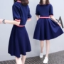 2018 phiên bản Hàn Quốc mới của nữ sinh viên sọc lỏng tay áo năm điểm thắt lưng nữ mùa hè màu rắn Một chữ thủy triều - A-Line Váy vay chu a