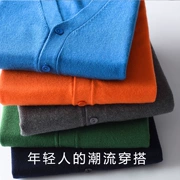 Cashmere Cardigan Nam V-Cổ Màu Rắn Áo Len Mỏng Lỏng Kích Thước Lớn Đan Cardigan Mùa Xuân Dài Tay Áo Khoác