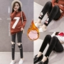 Bà bầu quần legging mùa thu đông cộng với nhung dày lên nâng chân quần mang thai 3-9 tháng ấm quần thủy triều quần bầu cạp chéo