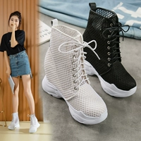Giày lưới cao cấp mùa hè dành cho nữ giày đế dày màu trắng với du lịch thể thao giải trí Giày lưới thoáng khí tăng 10cm - Giày cao gót boot cổ ngắn