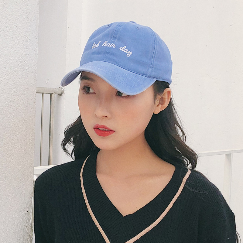 BOD & Hon Light BlueHat female summer Korean version Versatile Solid color Baseball cap ins washing sunshade peaked cap summer student male street tide